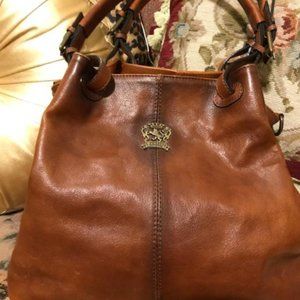 GORGEOUS, FULL-GRAIN LEATHER ITALIAN SHOULDER BAG ~ COGNAC ~ PRE-OWNED PRISTINE